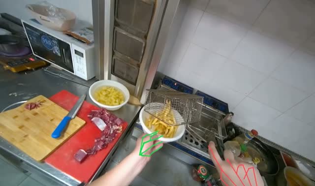 Seasoning Fried Potatoes: egocentric robotics sample
