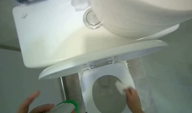 Cleaning toilet in stall: egocentric robotics sample