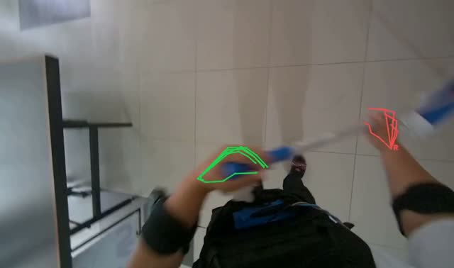 Mopping floor with flat mop: egocentric robotics sample