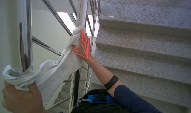 Cleaning staircase metal railing: egocentric robotics sample