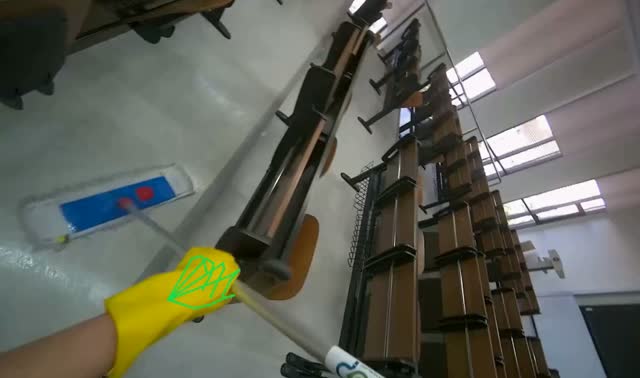 Mopping lecture hall stairs: egocentric robotics sample