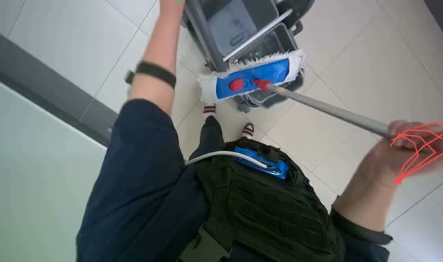 Cleaning and wringing mop head: egocentric robotics sample
