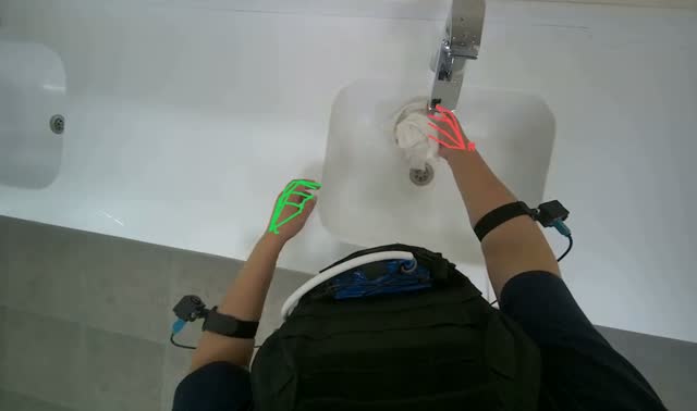 Washing white cleaning cloth: egocentric robotics sample