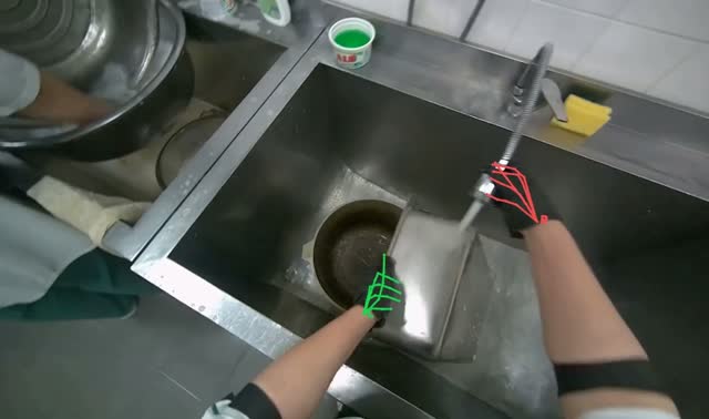 Rinsing metal pan in sink: egocentric robotics sample