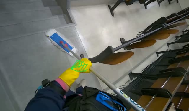 Mopping lecture hall floor: egocentric robotics sample