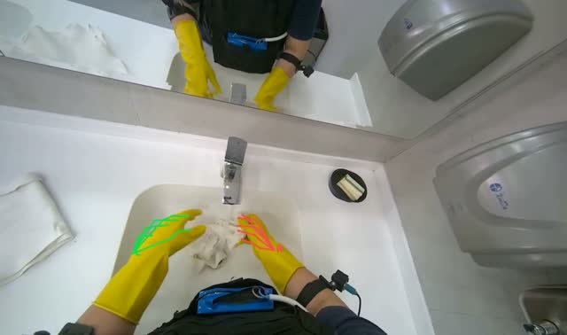 Wiping sinks and faucets: egocentric robotics sample