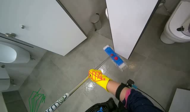 Mopping toilet stall floor: egocentric robotics sample