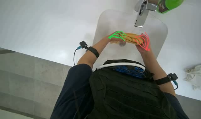 Washing yellow cleaning cloth: egocentric robotics sample