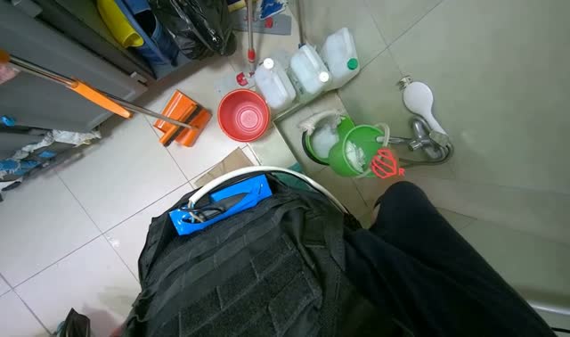 Preparing cleaning equipment and solution: egocentric robotics sample