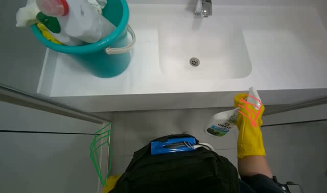 Cleaning bathroom sink and mirror: egocentric robotics sample