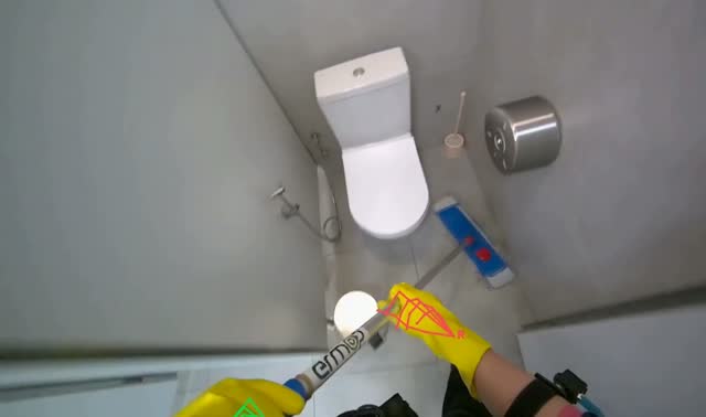 Mopping toilet stall floor: egocentric robotics sample