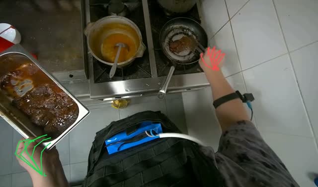 Cooking meat in a pan: egocentric robotics sample