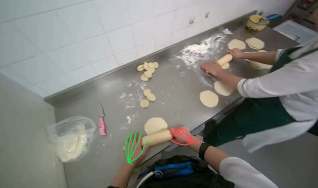 Rolling dough pieces with rolling pin: egocentric robotics sample