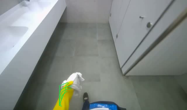 Wiping restroom sinks and counter: egocentric robotics sample