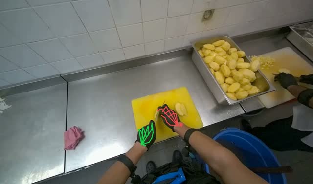 Chopping potatoes on cutting board: egocentric robotics sample