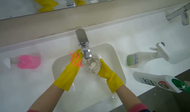 Washing cleaning cloth: egocentric robotics sample