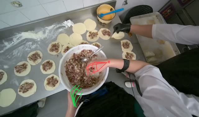 Placing filling onto dough circles: egocentric robotics sample