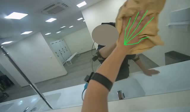Cleaning bathroom mirror: egocentric robotics sample