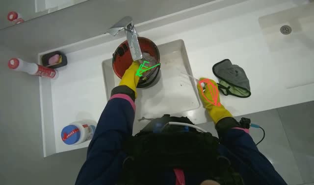 Preparing cleaning solution in bucket: egocentric robotics sample