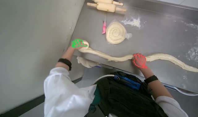 Unrolling and cutting dough strands: egocentric robotics sample