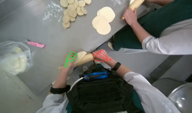Rolling dough pieces with rolling pin: egocentric robotics sample