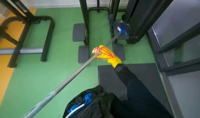Cleaning floor around gym equipment: egocentric robotics sample