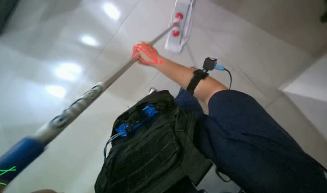Mopping floor with flat mop: egocentric robotics sample