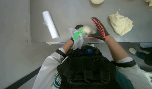 Packing dough into bags: egocentric robotics sample
