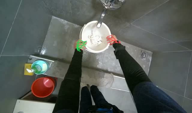 Preparing cleaning solution in bucket: egocentric robotics sample