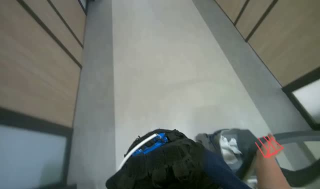 Pushing cleaning cart down hallway: egocentric robotics sample