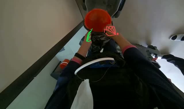 Filling bucket and placing on cart: egocentric robotics sample