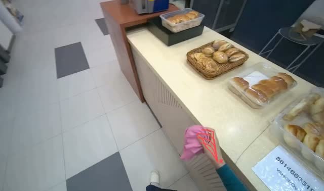 Wiping bakery counter and display: egocentric robotics sample