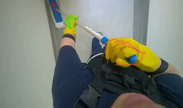 Mopping wall with flat mop: egocentric robotics sample