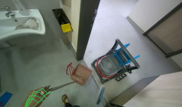 Sweeping bathroom floor: egocentric robotics sample