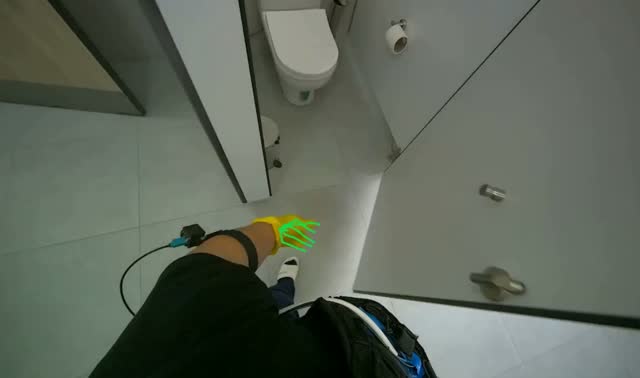 Emptying trash bins in bathroom: egocentric robotics sample
