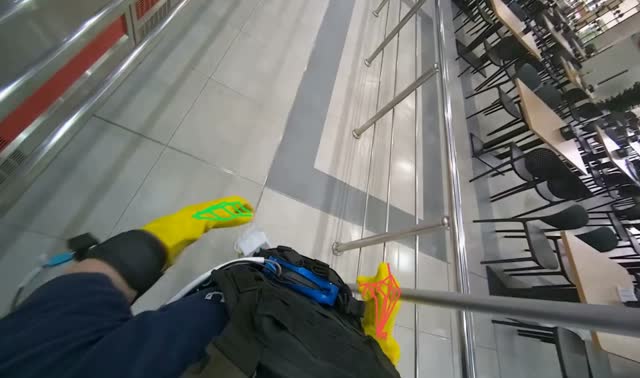 Mopping cafeteria floor: egocentric robotics sample