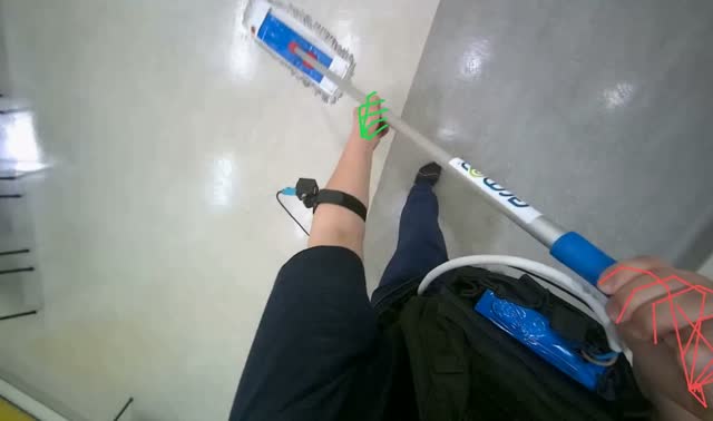 Pushing cleaning cart: egocentric robotics sample