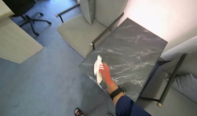 Wiping office desk and shelves: egocentric robotics sample
