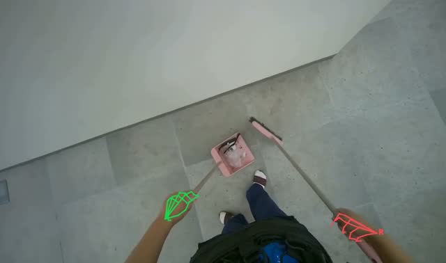 Sweeping and disposing debris from floor: egocentric robotics sample