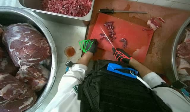 Cutting meat on board: egocentric robotics sample