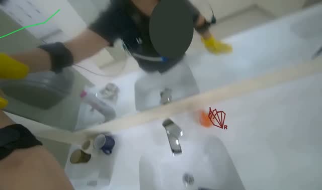 Cleaning bathroom sink and counter: egocentric robotics sample