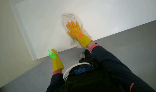Wiping down counter and mirror: egocentric robotics sample
