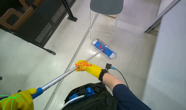 Mopping floor in lecture hall: egocentric robotics sample