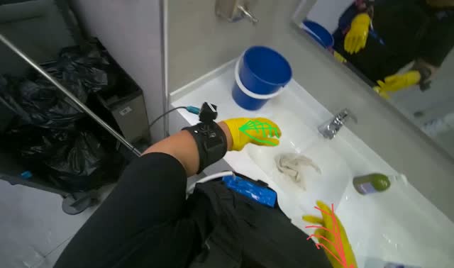Rinsing cloth and cleaning sink basin: egocentric robotics sample