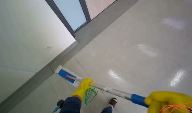 Mopping hallway floor: egocentric robotics sample