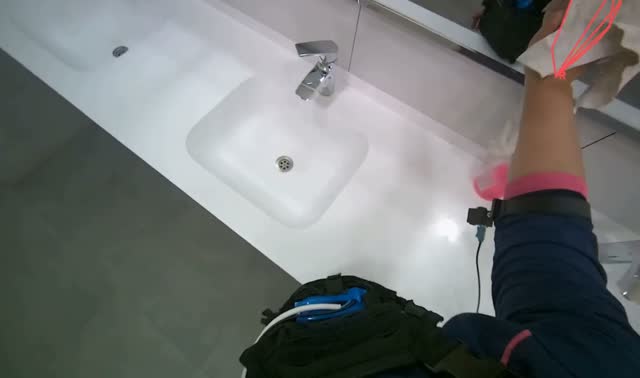 Wiping mirrors above sinks: egocentric robotics sample
