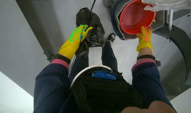 Preparing cleaning supplies and collecting trash: egocentric robotics sample