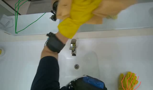 Cleaning and drying bathroom sink area: egocentric robotics sample