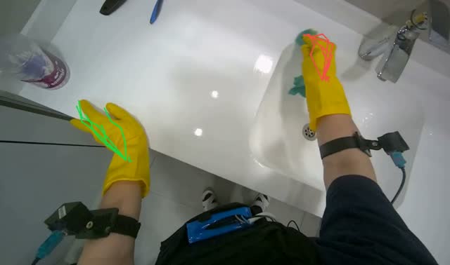 Cleaning bathroom sink and countertop: egocentric robotics sample