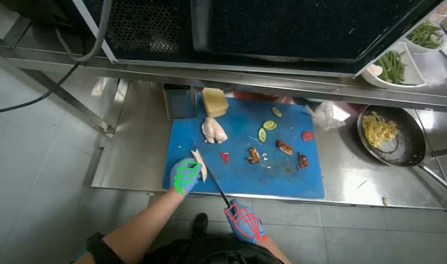 Chopping chicken on cutting board: egocentric robotics sample